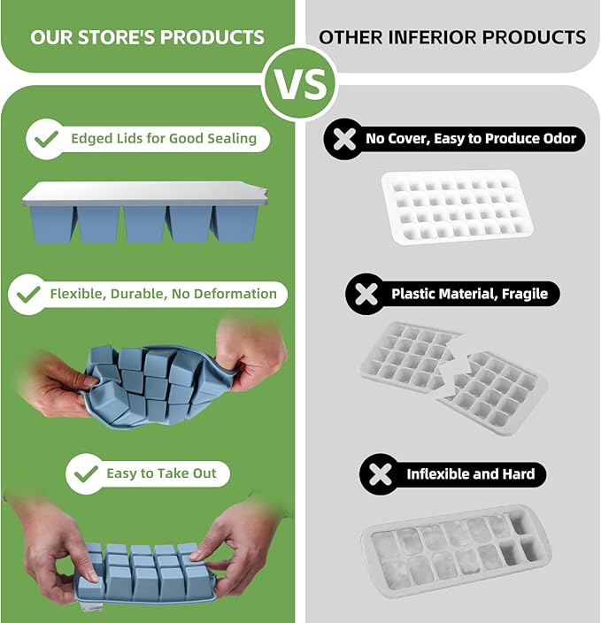 FANYITY Silicone Ice Cube Trays 2-Pack with Locks lids,Easy Release Ice Molds for Freezer,Perfect for Cocktails, Whiskey, Coffee