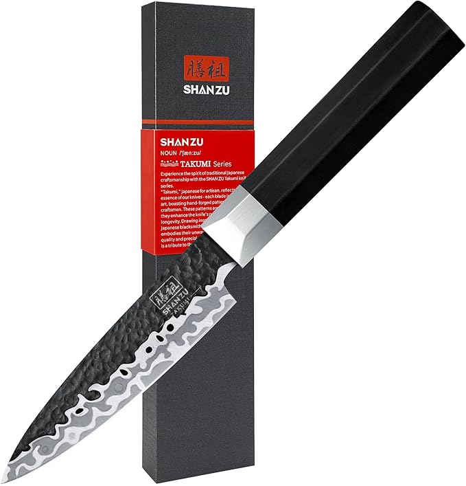 SHAN ZU Paring Knife 3.7 Inch, Japanese High Carbon Steel 10Cr15Mov Small Kitchen Knife, Ultra Sharp Fruit Knife with Ergonomic G10 Handle, Dishwasher Safe, Gifts for Women & Men