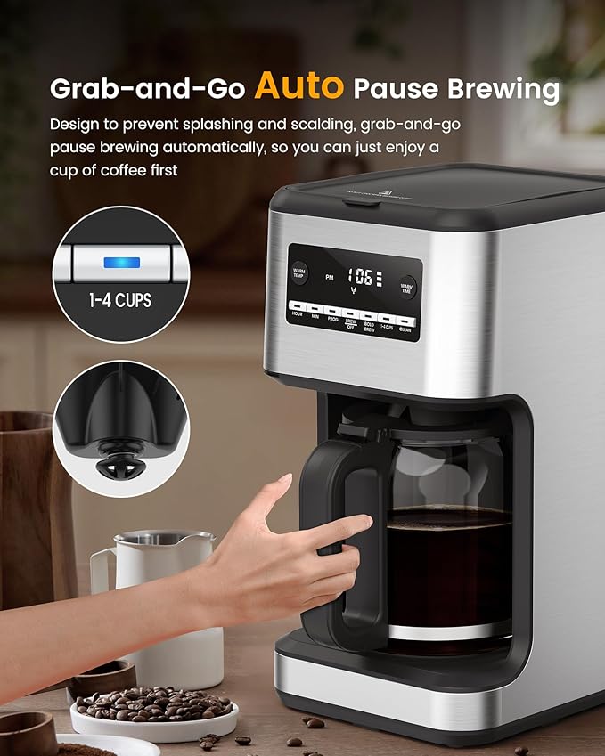 COWSAR 14-Cup Coffee Maker, 24-Hour Programmable Coffee Brewer, Keep Warm, Drip Free, Washable Filter, Stainless Steel, Silver - Commercial Performance