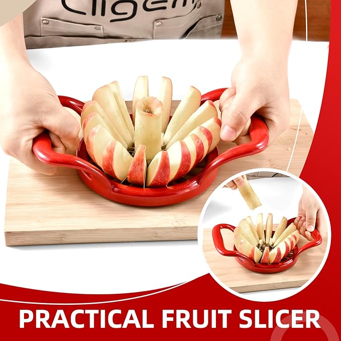 LIIGEMI 5.5 Inch Extra Large Apple Slicer,16-Slice Thin Apple Slicer and Corer,Cutter, Divider, Wedger for Fruits and Vegetables，Gifts for Mom，Sharp and Sturdy，Easy to Use（Red）