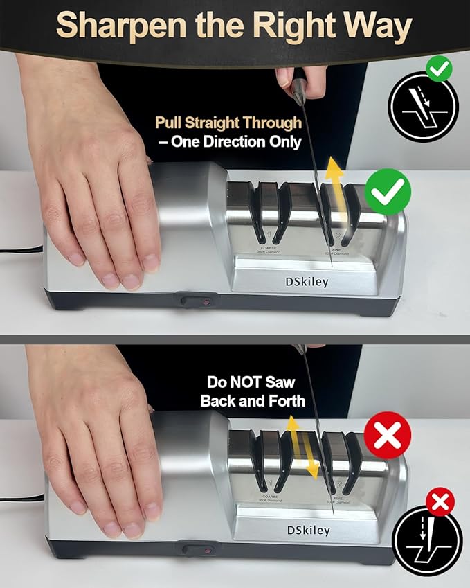 Professional 3-stage Electric Knife Sharpener for Kitchen Knives, with 100% Diamond Abrasive 20° Precision Angle Guide, Quickly Sharpening, Repairing/Restoring/Polish Blades (2-Stage Silver)