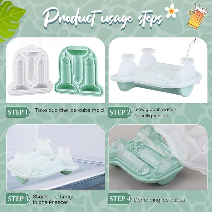 Hoolerry Ice Cube Molds Cube Trays Fun Shapes Silicone Ice Ball Maker with Lid for Whiskey Cocktails Juice Drinks Beverage Crafting Accessories White Elephant Gifting(Green,Classic Style)