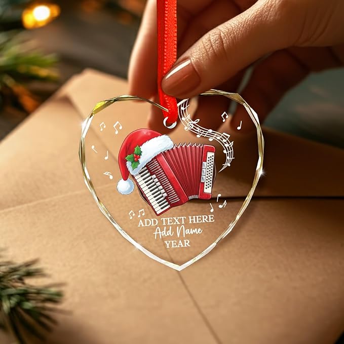 Personalized Text Name & Year Accordionist Glass Ornament, Accordion Instrument Christmas Tree Ornaments, Custom Accordion Player Christmas Ornament 2025, Xmas Decor Gifts for Music Lovers