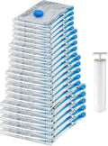 Amazon Basics Vacuum Compression Space Saving Storage Bags with Hand Pump for Travel, Multiple Sizes for Clothes and Blankets, Clear, 20 Pack (5 Small, 5 Medium, 5 Large & 5 Jumbo)