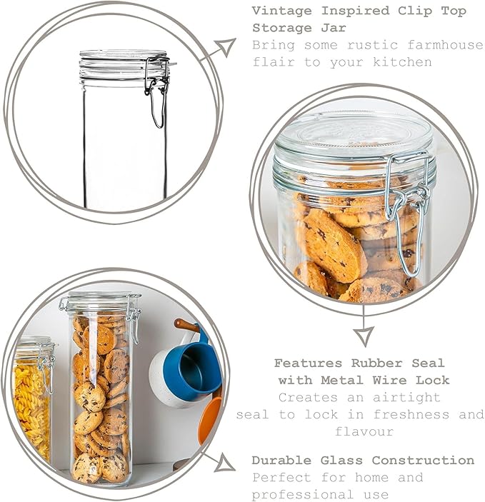 Bormioli Rocco Fido Cylinder 46 oz Airtight Jar (Set of 2) - BPA-Free Glass Ingredient Container - Ideal for Canning, Fermentation, Pantry Organization, Kitchen Storage - Dishwasher & Food Safe