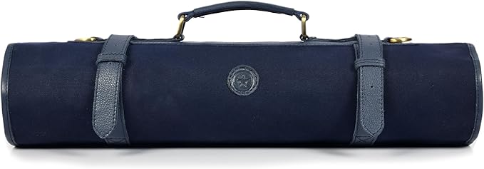 Leather Canvas Knife Roll Storage Bag Expandable 10 Pockets Detachable Shoulder Strap Travel-Friendly Chef Knife Case Roll By Aaron Leather Goods (Buffalo, Canvas Leather)
