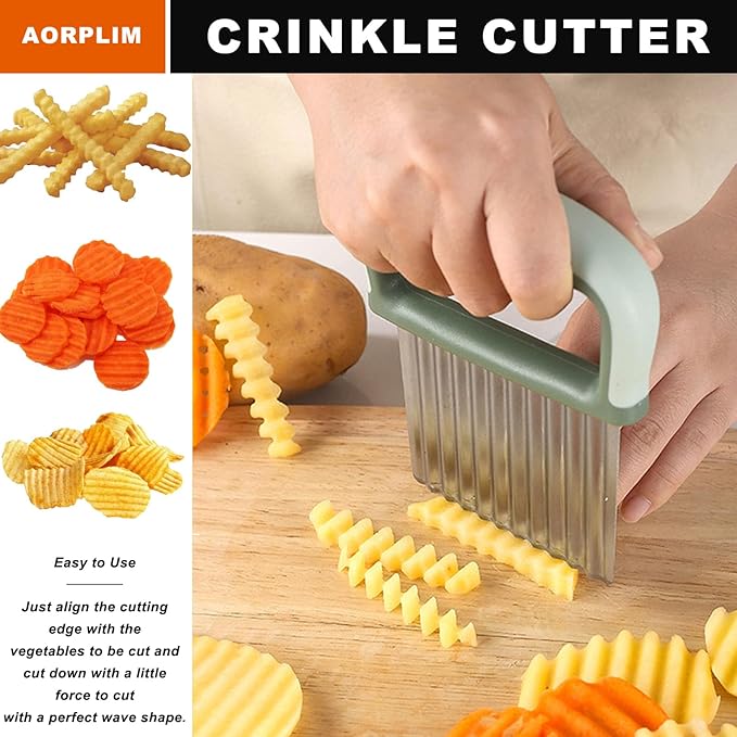 Crinkle Cutter and Potato Cutter 2 PCS, Wave Slicer Dicer Fry Cutter with Stainless Steel Blade Food-safe for Veggies, Handheld Vegetable Chopper, Salad Garnishing Tool, DishwasherSafe