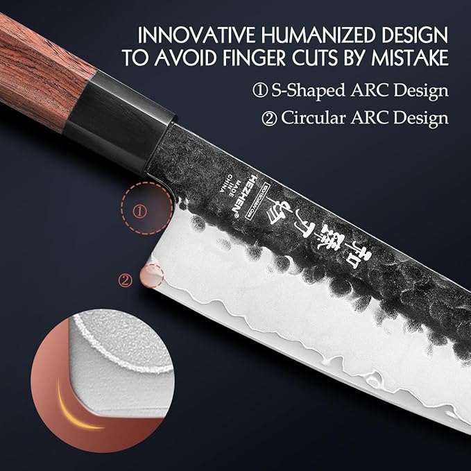 HEZHEN Chef's Knife Set 5PCS, 3 Layers High Carbon Clad,Razor Sharp 10Cr15CoMoV Steel Core, Ergonomic Redwood Octagonal Handle