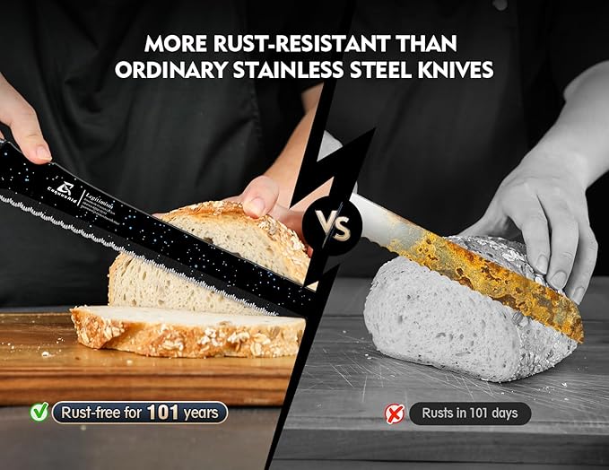 2025 Upgrade Bread Knife for Homemade Bread, World‘s 1st Double Serrated Knife with 5 Thickness Adjustable Slicing Guide, Stainless Steel Bread Cutter, Razor Sharp for Sourdough, Black