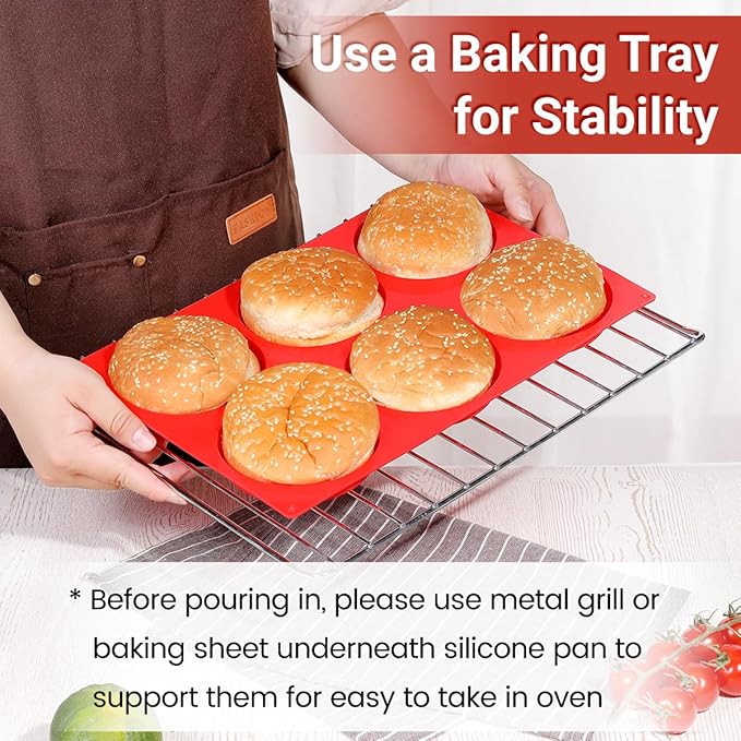 CAKETIME Muffin Top Pan, Jumbo Silicone Egg Molds for Breakfast Sandwiches 4 Inch Round Baking Pan for Oven English Muffins, Whoopie Pies, Corn Bread, Egg bites, Tarts 3 Pack Red