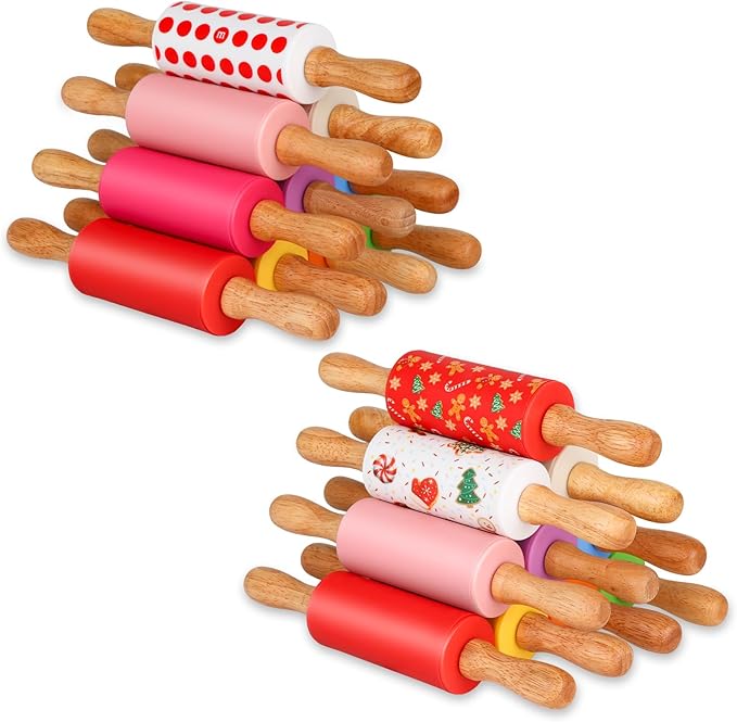 Mini Silicone Rolling Pin for Kids, Non-stick Surface Wood Handle, 9 Inch 20 Pack