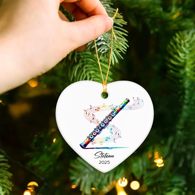 Customized Name & Year Flute Christmas Ceramic Ornament Gifts for Flutist, Flute Musician Christmas Ornaments Tree, Personalized Musical Instrument Lover Ceramic Keepsake 2025, Flutist Ornament Xmas