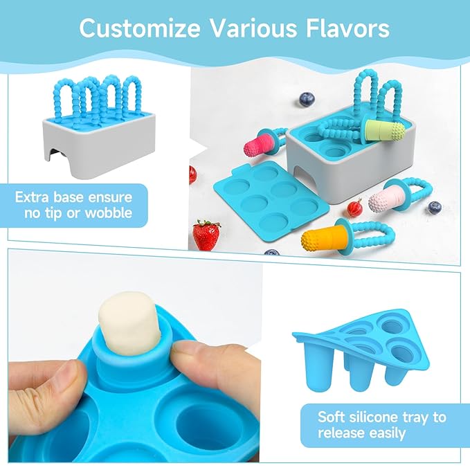 Morlike Baby Tiny Pops, 100% Silicone Popsicle Mold for Infants 4 Months +, Breastmilk Ice Pop Molds Teethers for Teething Relief, Baby Essentials, BPA Free & Dishwasher Safe (Mint)
