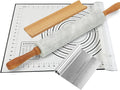 Nonstick Marble Rolling Pin with Wooden Handles and Wooden Resting Base-Ideal for Dough-Pastry Bread Tortillas and Pizza-Essential Baking and Kitchen Tool