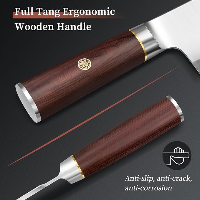 HOSHANHO Ultra Sharp Cleaver Knife 7 inch, High Carbon Powder Steel Meat Cleaver, Butcher Knife with Wooden Handle, Vegetable Meat Cleaver for Home and Restaurant