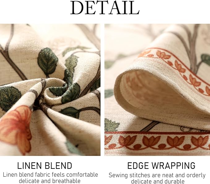 ISAENNE Designer Floral Extra Long Rectangle Tablecloth,French Linen Light Beige Indoor Table Cloth,Fall Wrinkle Resistant Decor Tablecloths for Dining Thanksgiving Kitchen,67"*118"-Flora A