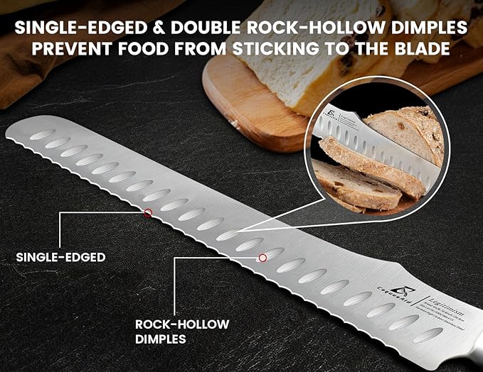 Re-Sharpenable Bread Knife for Homemade Bread, 10.6 Inch Multifunction Serrated Knife, Razor Sharp Slicer, Forged High Carbon German Steel, Full Tang Ergonomic Handle Design for Sourdough Turkey Fruit