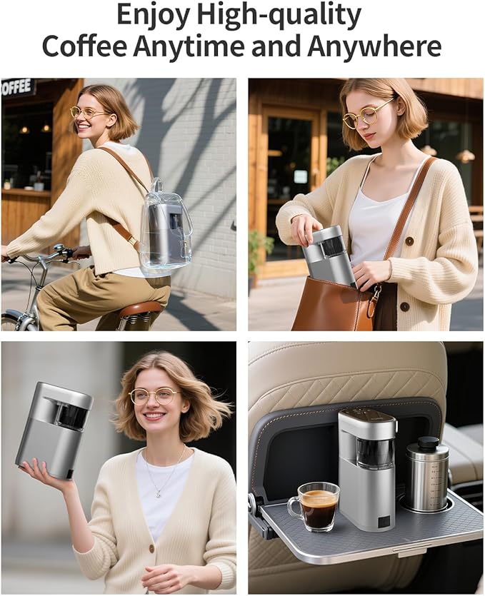 C1 Portable Electric Coffee Machine, 20 Bar Travel Espresso Maker with Ground Coffee, Rechargeable, Instant Heating, 6.1oz Water Tank, for Car, RV, Camping, Hiking, Office, Home