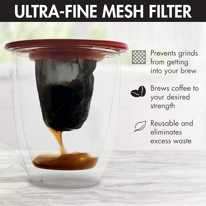 Primula Brew Buddy Portable Pour Over, Reusable Fine Mesh Filter, Dishwasher Safe, Single Serve Coffee or Tea at Any Strength, Ideal for Travel or Camping, Red (Pack of 12)