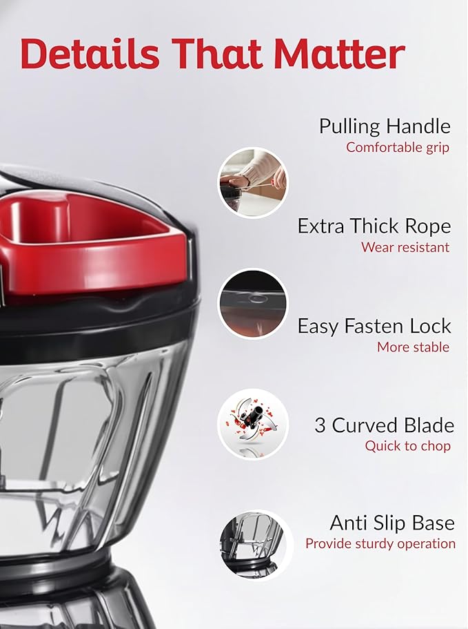 Manual Pull Mini Chopper 400ml – Handheld Vegetable Chopper for Onion, Garlic, Nuts, Herbs & Salad Prep – Compact Food Processor with Sharp Stainless Steel Blades, BPA-Free & Easy to Clean