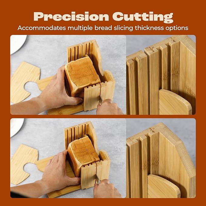 2025 Upgrade Bagel Slicer, Bamboo Bagel Cutter for Small and Large Bagels, Bread Slicer for Buns, English Muffins, 2 Adjustable Thickness, Anti-slip Mat, Ideal for Gift (No Knife)