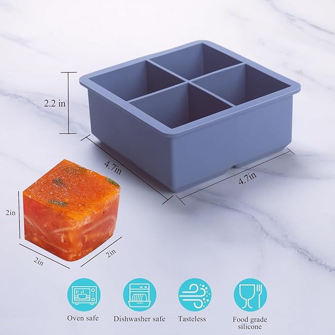 1/2 Cup Silicone Freezer Tray With Lid - Silicone Freezer Molds 2-Pack For meal prep & freezing of various sauces and other dishes, makes 8 perfect 1/2 cup portions cubes (Blue 2 Pack)
