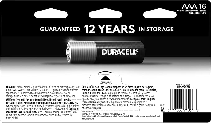 Duracell Coppertop AAA Batteries with Power Boost Ingredients, 16 Count Pack Triple A Battery with Long-lasting Power, Alkaline AAA Battery for Household and Office Devices