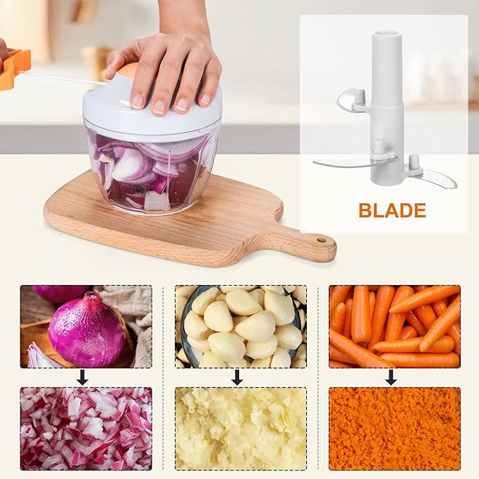 Manual Food Processor Vegetable Chopper (White, 650ML)