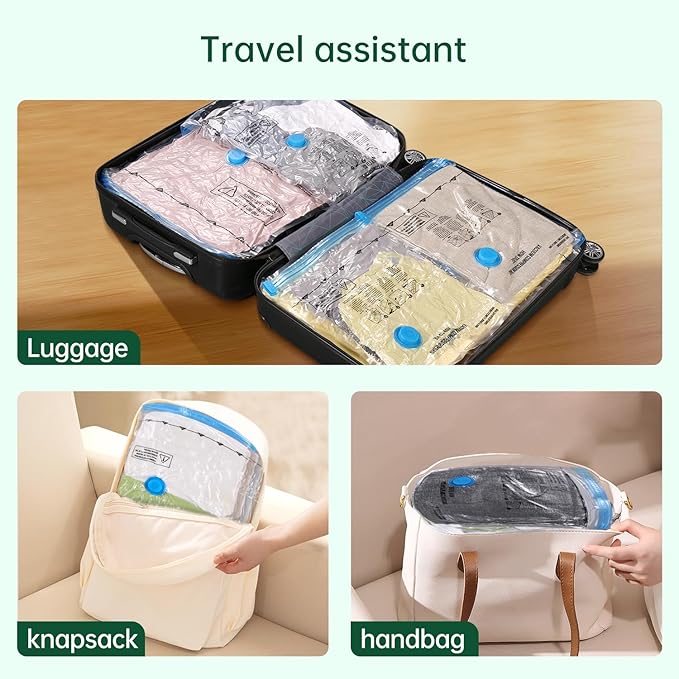 BRODI 6 Combo Pack Travel Vacuum Bags with Pump - Space Saver & Travel Essentials, Clothing & Luggage Vacuum Seal Bags