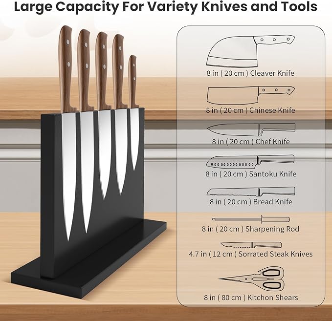 Black Magnetic Knife Holder, Double-Sided Magnetic Knife Block Universal Multi-function Display Rack for Kitchen Counter