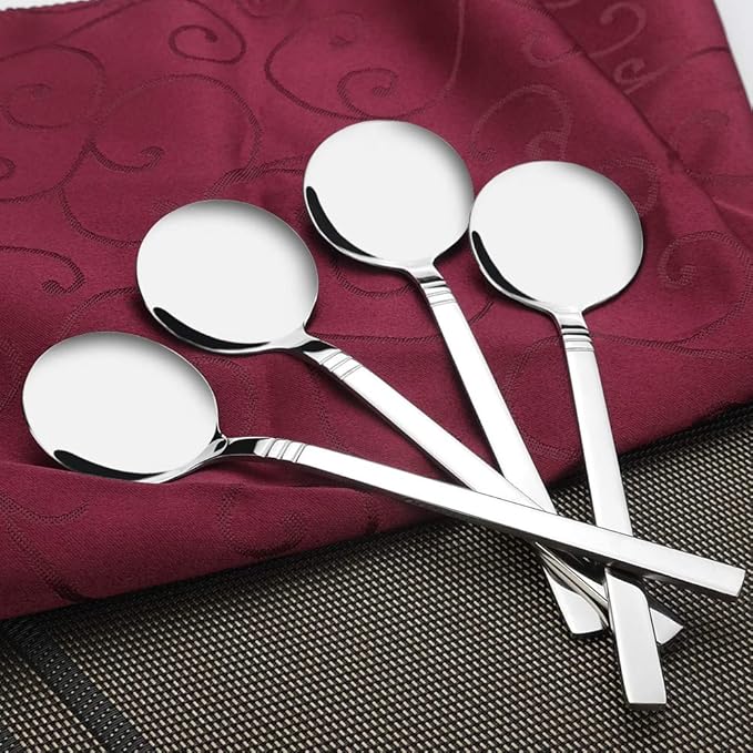 Round Soup Spoon, 12 Pieces Stainless Steel Bouillon Spoons