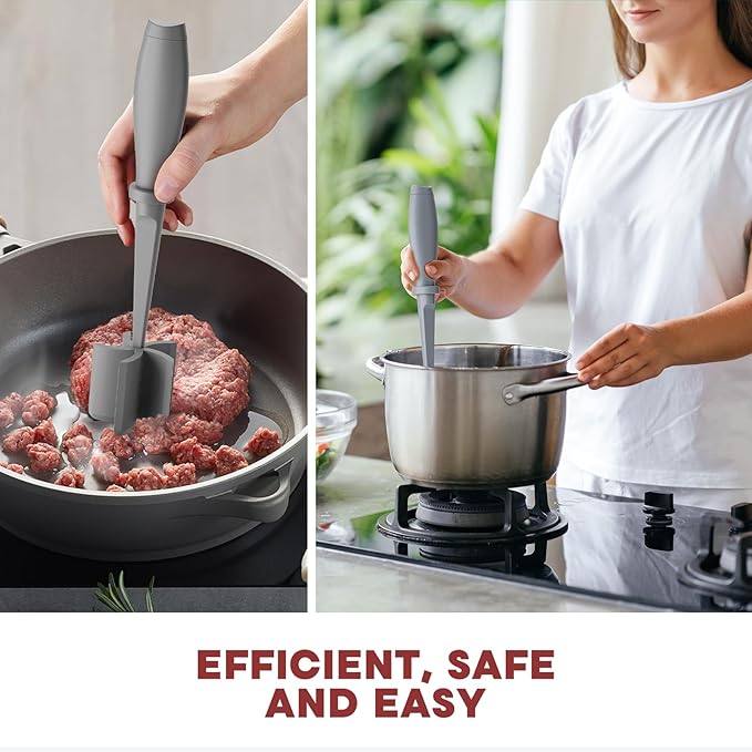 Meat Chopper, Hamburger Grinder, Premium Heat Resistant Smasher for Ground Beef, Burger Grinder Nylon Potato Mix Tool-Grey