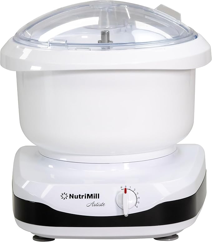NutriMill Artiste Kitchen Electric Stand Mixer 500 Watt 6.5 Quart Bowl with Dough Hook & Wire Whips (Black Trim)