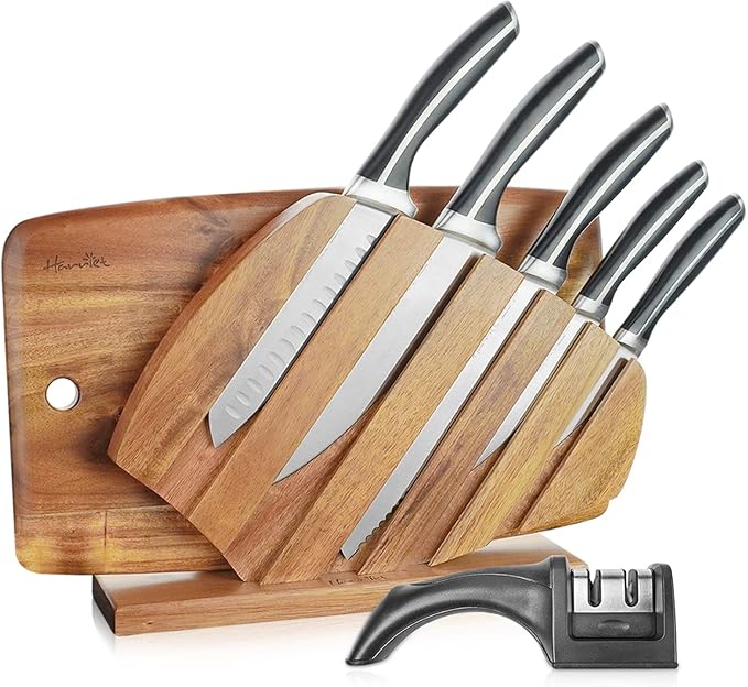Harriet Knife Set - 7 Pieces Kitchen Knife Set with Cutting Board & Sharpener, High-Carbon Stainless Steel Knife Block Set, Chef Knife Set with Acacia Wood Knife Block