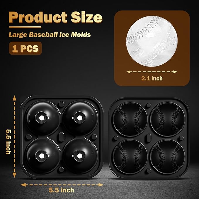 Baseball Ice Cube Mold 2.1 Inch Large Silicone Baseball Ice Cube Molds Fun Shapes Craft Sphere Ice Molds Novelty Christmas Gifts Stuff for Men Women Cocktails, Bourbon, Brandy, Whiskey(1, Baseball)