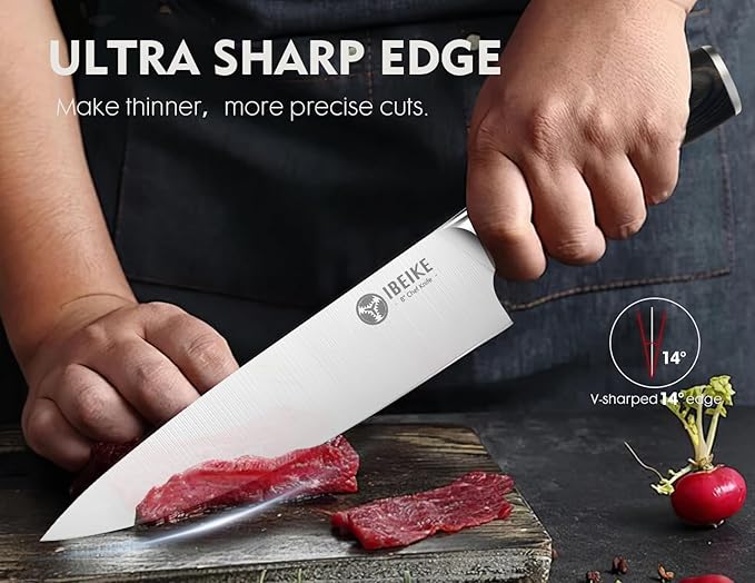 Chef Knife Set Professional - 7-Piece Kitchen knife Set without Block, High Carbon Stainless Steel Japanese-Style Kitchen knives, Full-Tang, Ergonomic Pakkawood Handle for Christmas