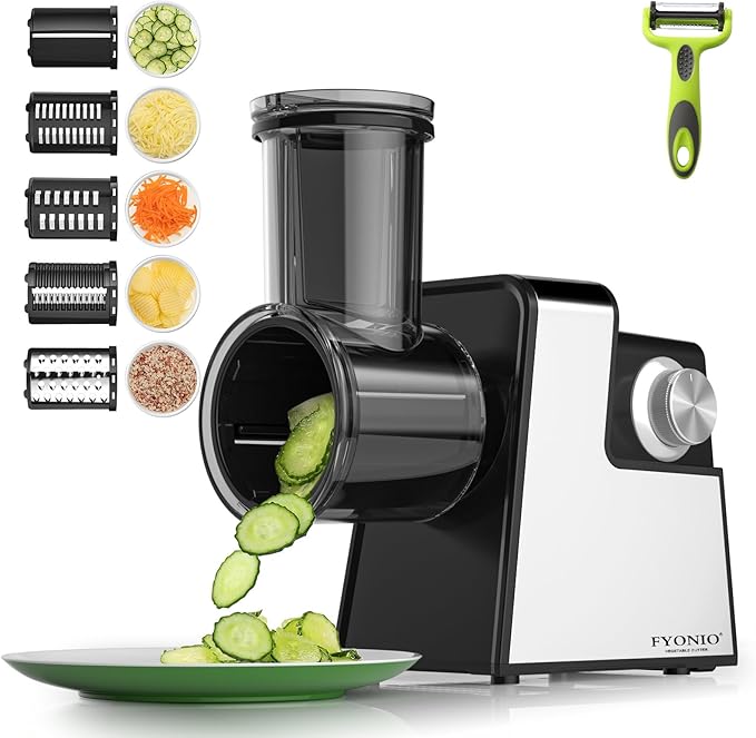 Electric Cheese Grater, 5 in 1 Salad Maker with Stainless Steel Blades, 350W Electric Slicer Shredder/Slicer, Electric Salad Machine for Cheeses, Fruits, Vegetables