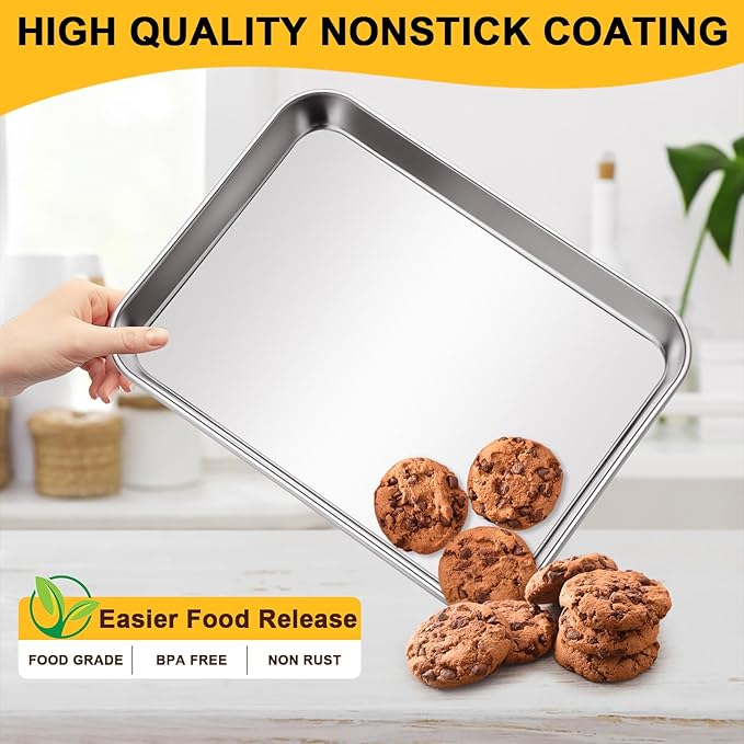 CACOLES Stainless Steel Baking Sheet Pan Set of 6, Cookie Sheet Metal Baking Pan Oven Tray, Cooking Baking Sheet for Toaster Oven, Easy Clean, Dishwasher Safe, 9 x 7 x 1 Inch