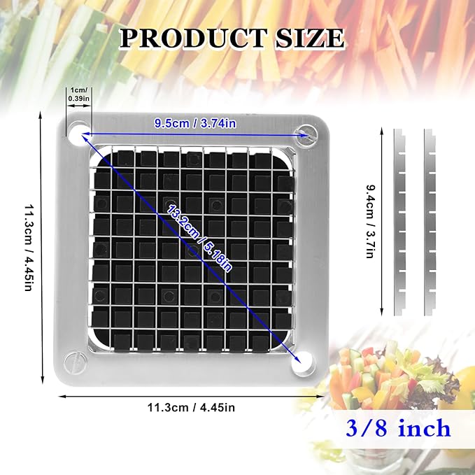 2 PCS Replacement Chopper 3/8" Blade, Commercial Vegetable Chopper Dicer, French Fry Cutter Stainless Steel Blade for Fruit Cutting Machine Tomato Onion Pusher Block