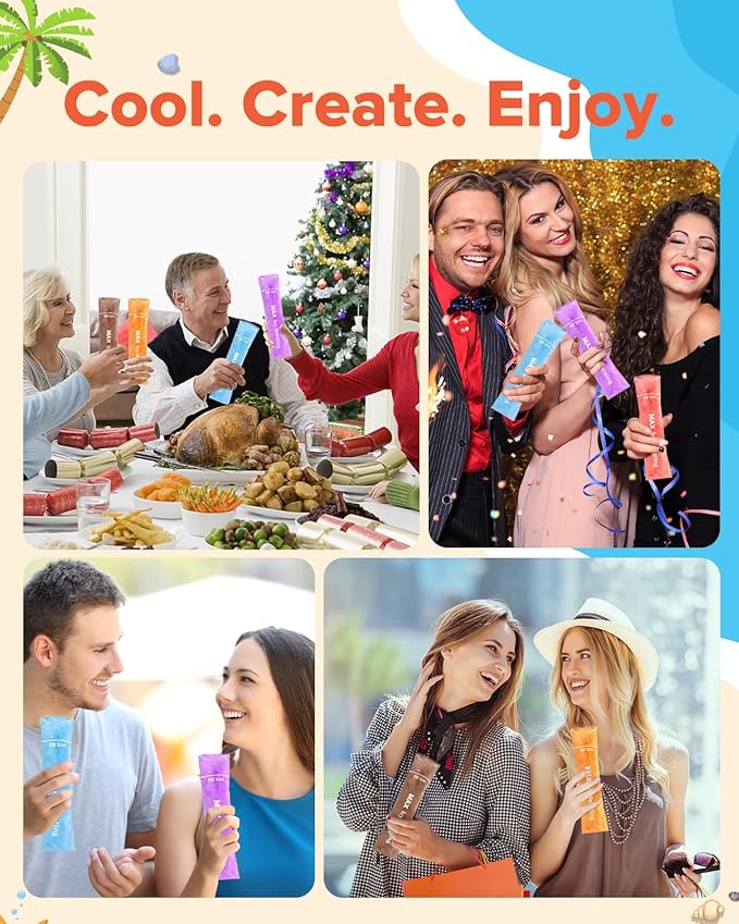 100 MAX Disposable Ice Popsicle Mold Bags (12x2.5") for DIY Natural Fruit Snacks, Juice & Smoothies, Ice Pops Molds | BPA-Free, Zip Seals, Funnel Included