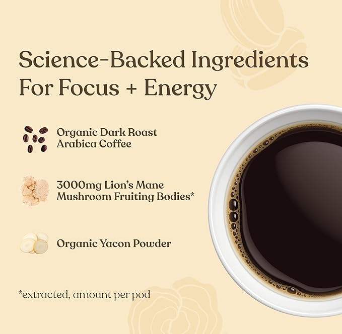 Four Sigmatic Mushroom Coffee K-Cups | Organic Dark Roast Coffee with Lion’s Mane Mushroom Powder & Yacon | Focus & Immune Support | Vegan & Keto | Sustainable Pods | 24 Count