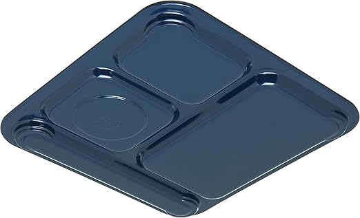 Carlisle FoodService Products Plastic Food Tray, Right-Hand 4-Compartment Tray for Schools, Dining Halls, and restaurants, Melamine, 10 x 9.75 Inches, Blue