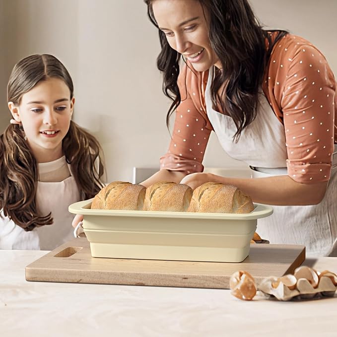 Premium Non-Stick Silicone Bread Loaf Pan with Heavy-Duty Steel Frame,Silicone Baking Mold – Perfect for Pound Cakes, Breads (9"x4"x2.5", Beige, 1 Piece)