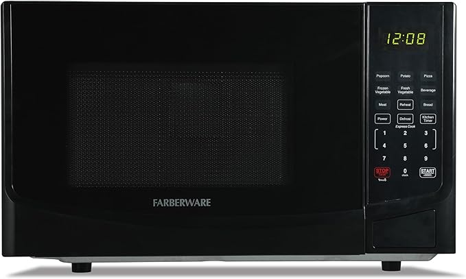 Farberware 0.9 Cu. Ft. Black Microwave Oven, 900W with LED Display, 10 Power Levels, 8 Auto-Cook Presets, Express Cooking & Defrost