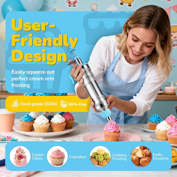 Cake Decorating Tools Supplies Kit: 164pcs Baking Accessories - Piping Bags and Icing Tips Set - Puffs Cupcake Frosting Piping Bakery Set for Adults Beginners or Professional, Blue