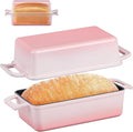 P&P CHEF 2 In 1 Enameled Cast Iron Loaf Pan with Lid, 9 x 5 Inch Bread Loaf Pans for Baking Homemade Sourdough Bread, Meatloaf, Toast, Cake, Nonstick & Healthy & Sturdy, 2 Piece Set - Pink