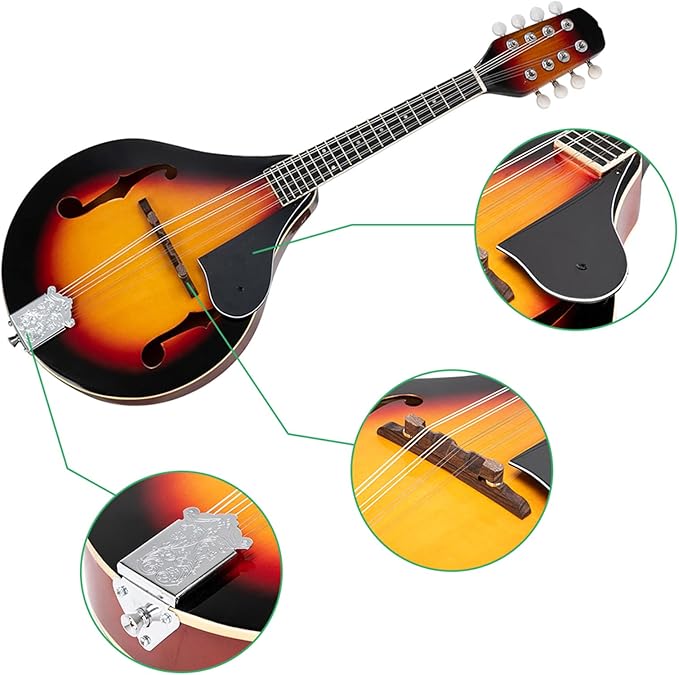 Elegant Mandolin Musical Instrument,A Style Mandolin Instrument with Guard Board,Glossy Sunburst Finish (Sunset)