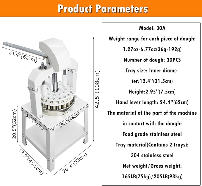 INTSUPERMAI Dough Divider Rounder Machine 30Pcs Manual Hydraulic Dough Divider Pizza Bread Bakery Dough Cutting Machine