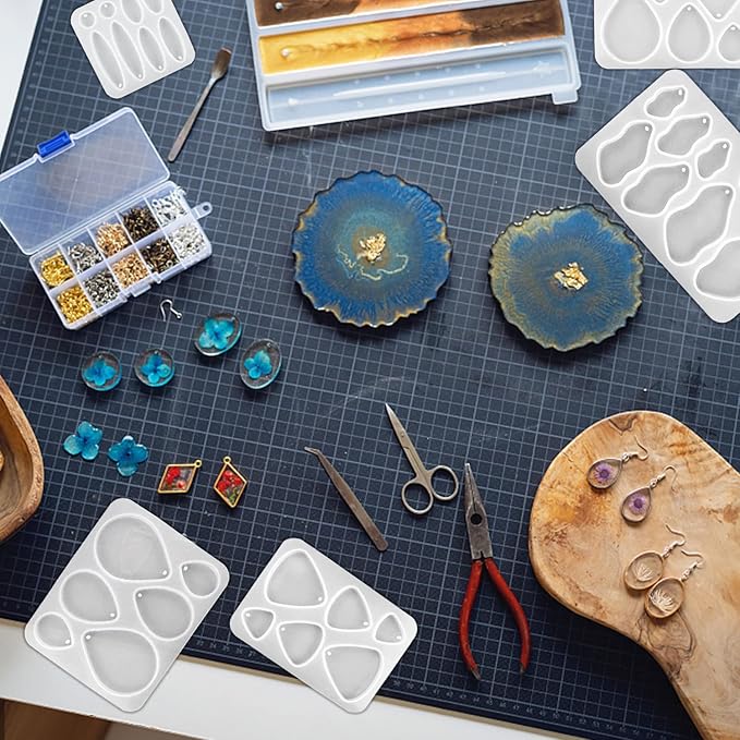 8 Pieces Silicone Earring Moulds Resin Keychain Epoxy Pendant Ear Studs Molds Jewelry Molds Kit for DIY Crafts Jewelry Casting Making
