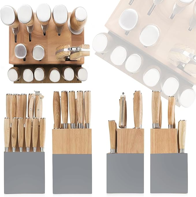 Natura Series 15 PCS Knife Block Set, Ultra Sharp High Carbon Stainless Steel with Wooden Handle